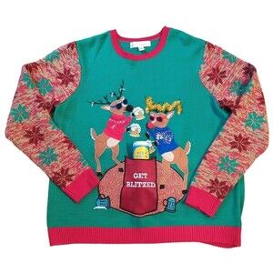 Christmas Holiday Ugly Embellished Beverage Holder Sweater